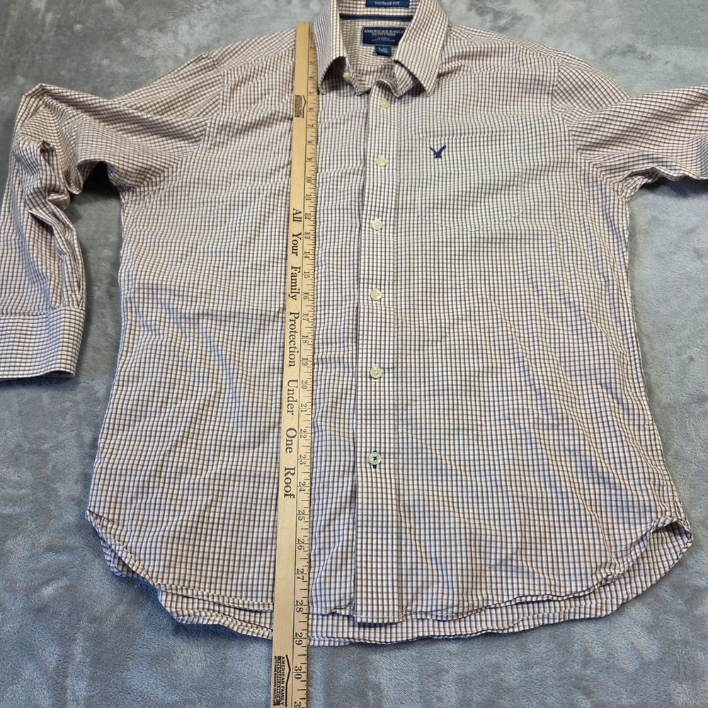 American Eagle Outfitters Mens Vintage Fit Brown Micro Check Button Down Shirt L - Picture 3 of 6